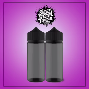 Imagen promocional de cuatro eliquids de 120 ml de Sweet Steam Ecuador, con sabores frutales y diseño vibrante