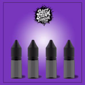 Imagen promocional de cuatro eliquids de 10 ml de Sweet Steam Ecuador, con sabores frutales y diseño vibrante
