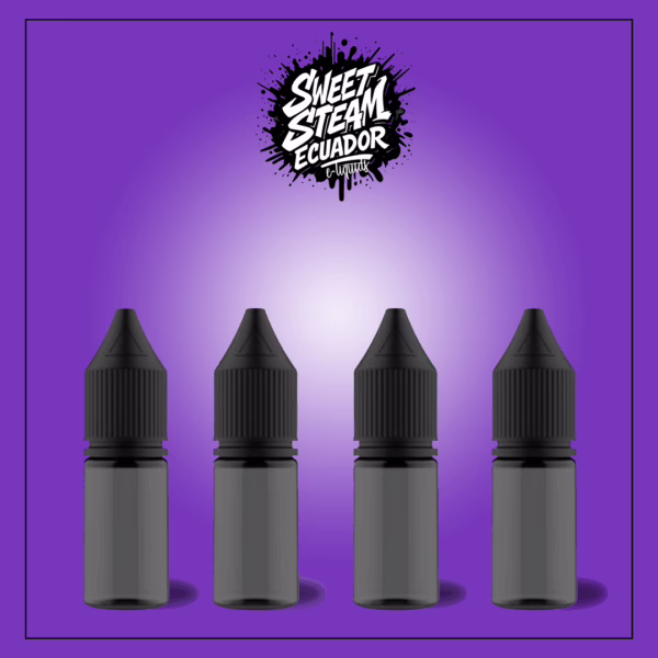 Imagen promocional de cuatro eliquids de 10 ml de Sweet Steam Ecuador, con sabores frutales y diseño vibrante